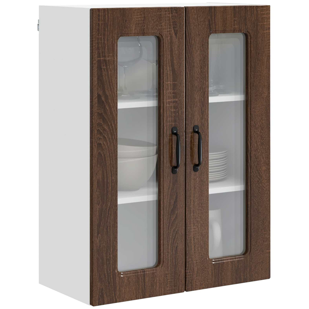 vidaXL 2 Glass Door Brown Oak Kitchen Wall Cabinet Image 3