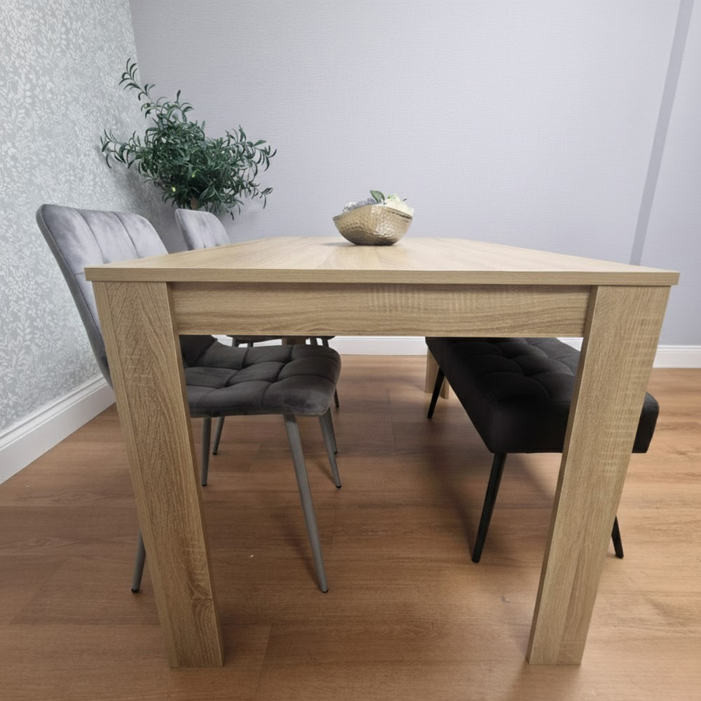 Portland 3 Seater Velvet Wooden Dining Set with Bench Oak Effect Grey and Black Image 3