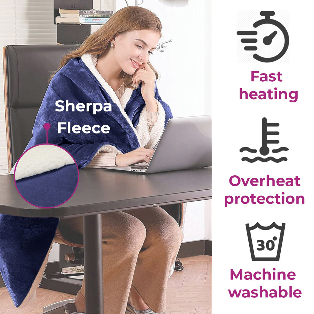 Neo Navy Reversible Over Blanket Electric Heated Throw Image 9