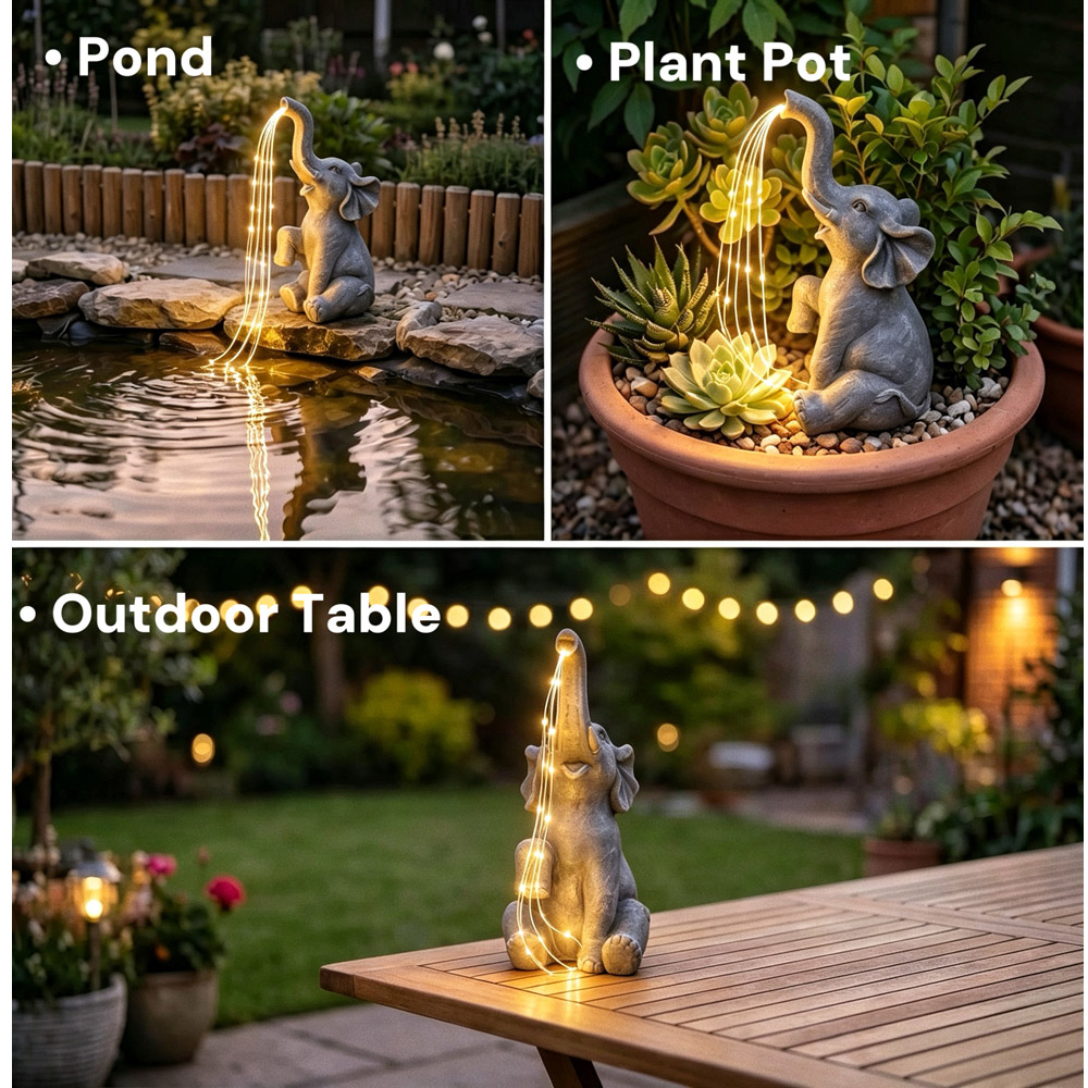 Alivio Grey Elephant LED Solar Garden Statue Image 7