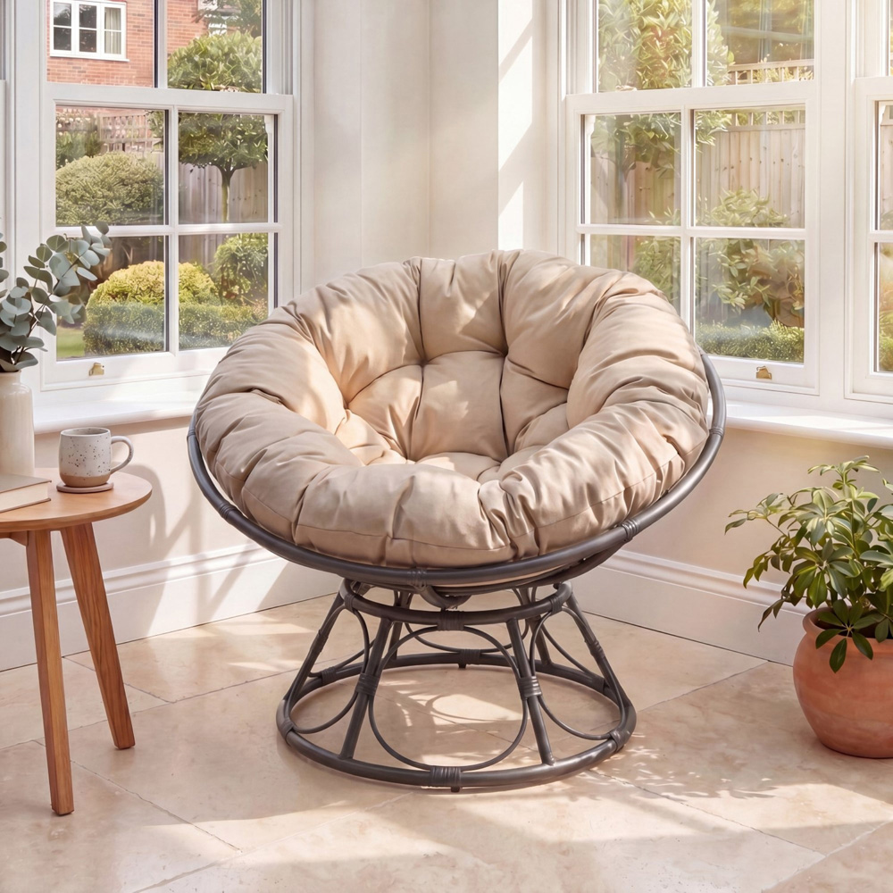 Artemis Home Amara Grey Swivel Papasan Chair with Cushion Image 4