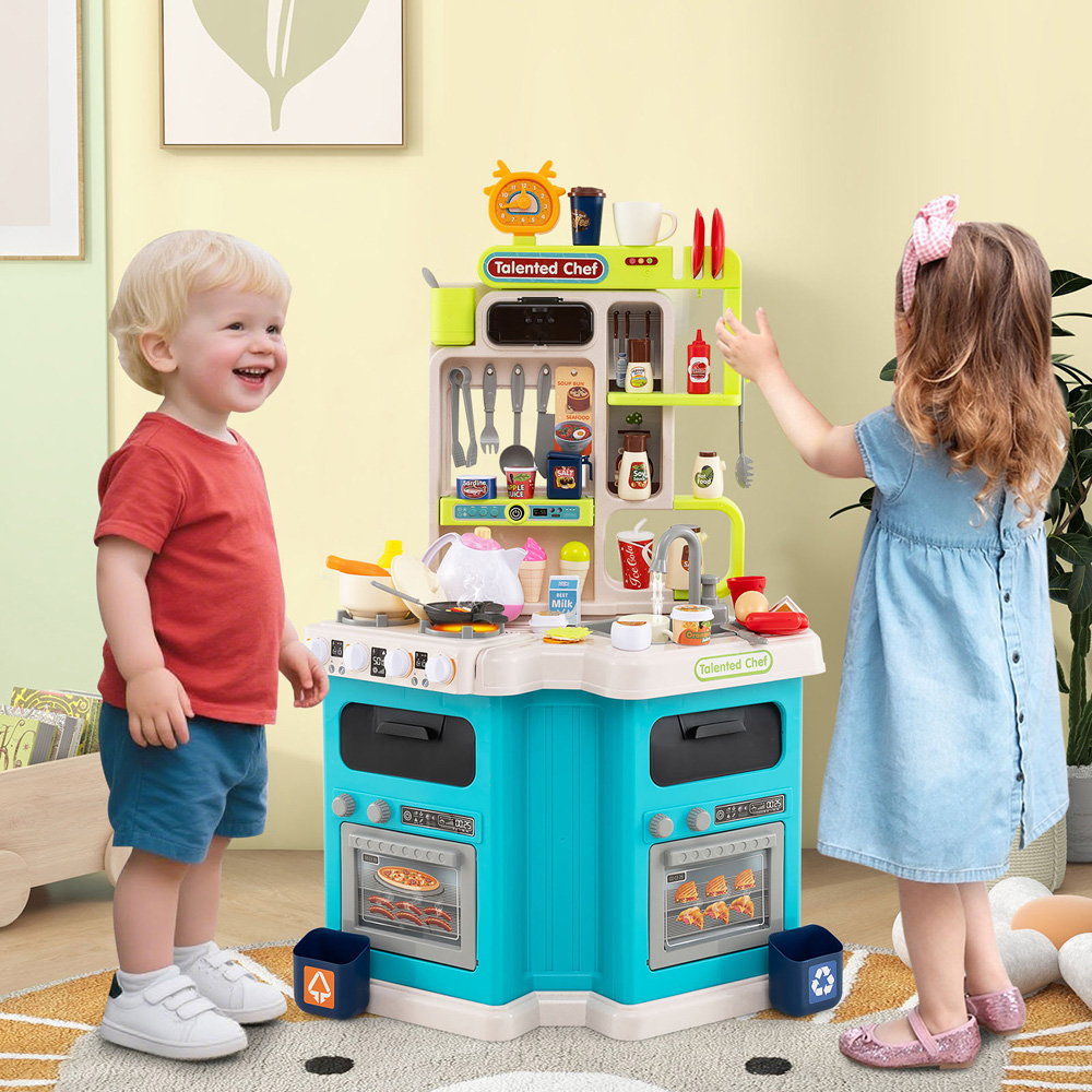 Costway Kids Blue Corner Kitchen Play Set with Realistic Sounds and Lights Image 2