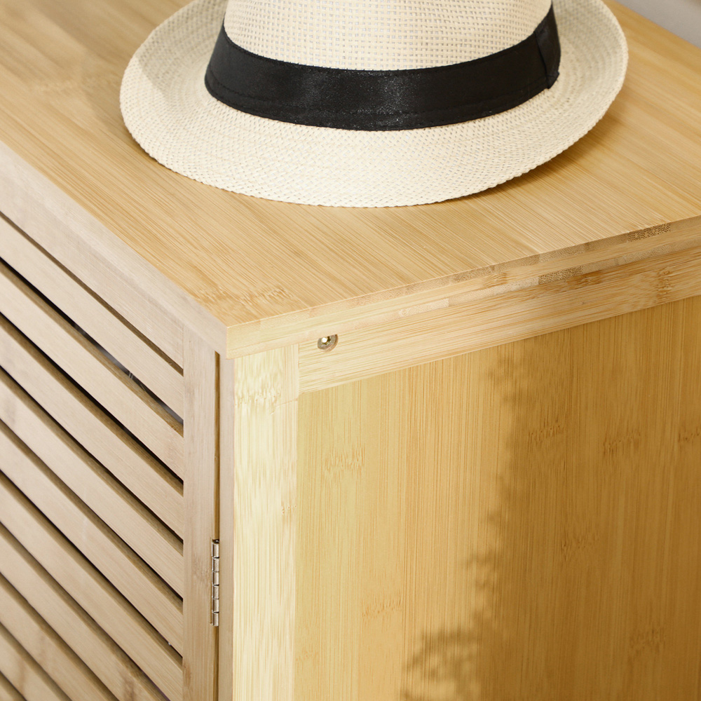 Portland 3 Door Natural Rustic Adjustable Slatted Shoe Cabinet Image 4
