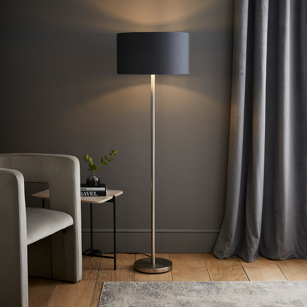 ValueLights Charlie Charcoal and Metallic Shade Chrome Floor Lamp and Bulb Image 2