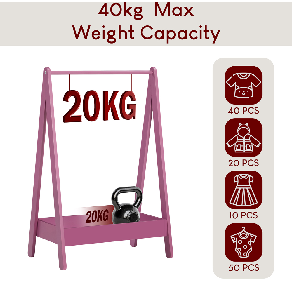 JUNIOR VIDA Pink Kids Clothes Rack with Storage Shelf Image 7