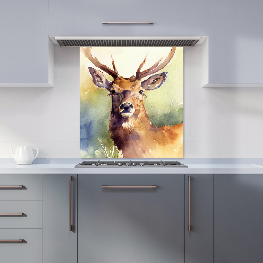 Warren Reed Designer Splendid Stag Watercolour Glass Kitchen Splashback 75 x 70cm Image 1