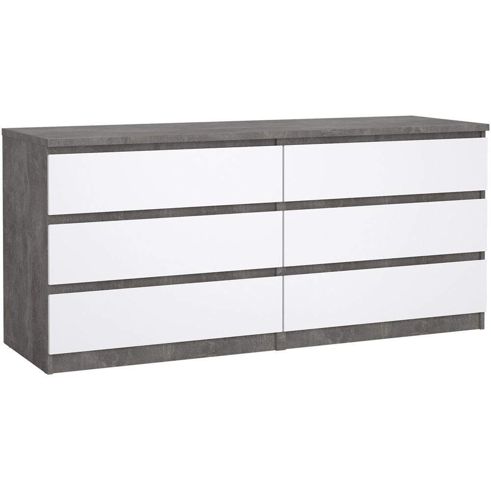 Florence 6 Drawer Concrete and White High Gloss Wide Chest of Drawers Image 2