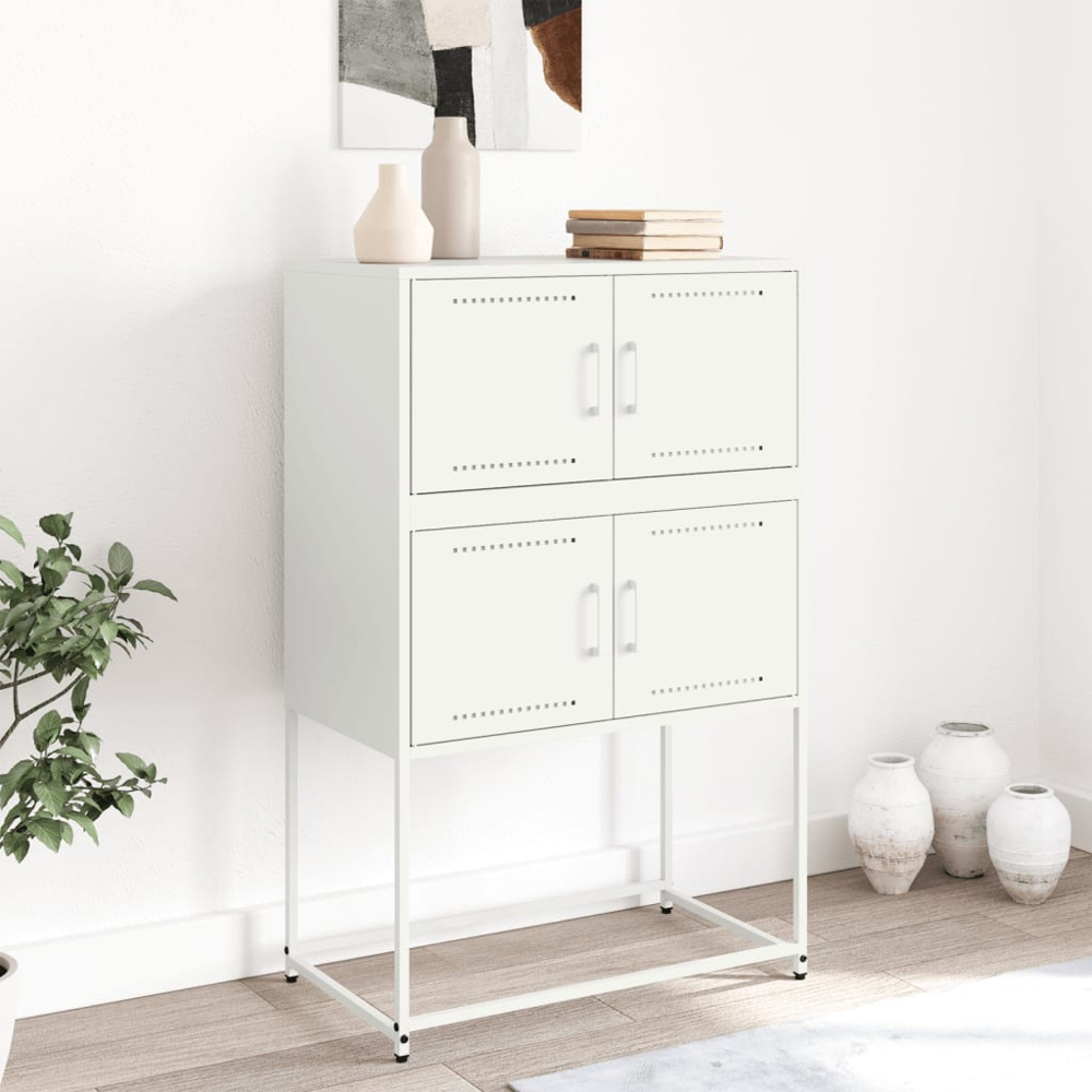 vidaXL 4 Door White Steel Sideboard Image 3
