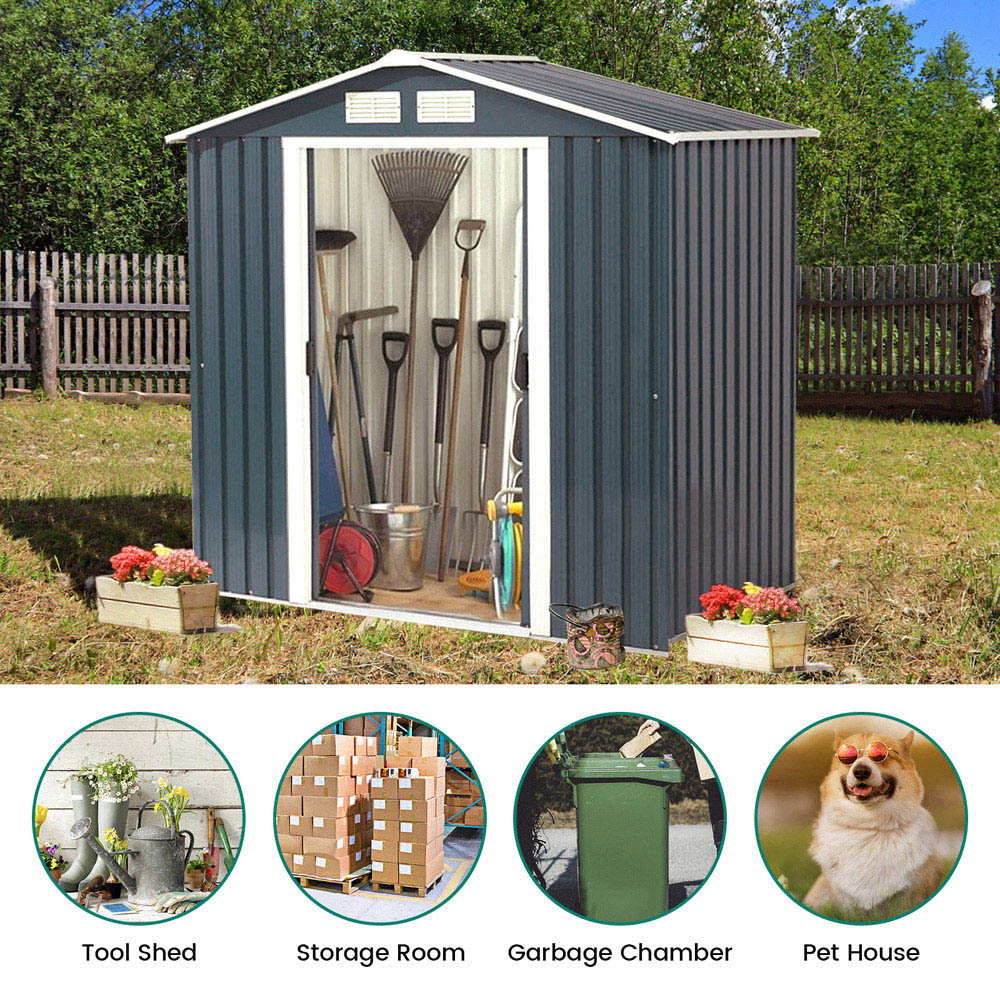 Costway 7 x 4ft Galvanized Metal Garden Shed with Foundation Image 6
