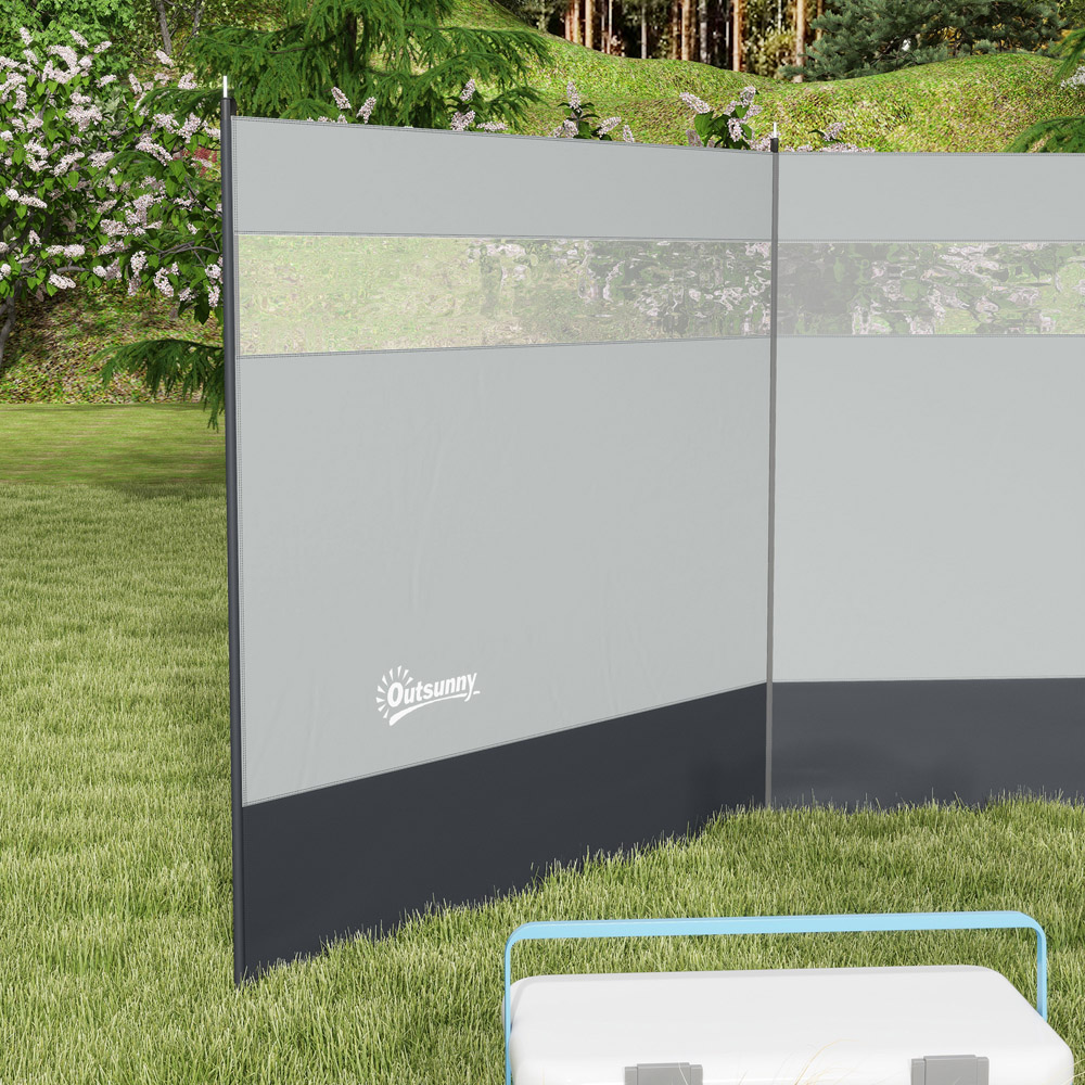 Outsunny Grey Camping Windbreak with Clear Windows and Carry Bag 4.4 x 1.4m Image 3