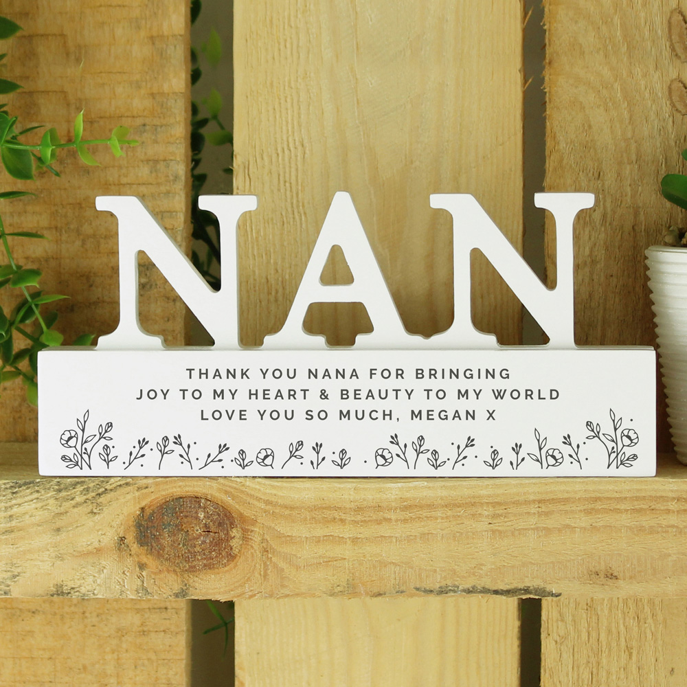 Personalised Memento Personalised Floral Wooden Nan Ornament Image 3