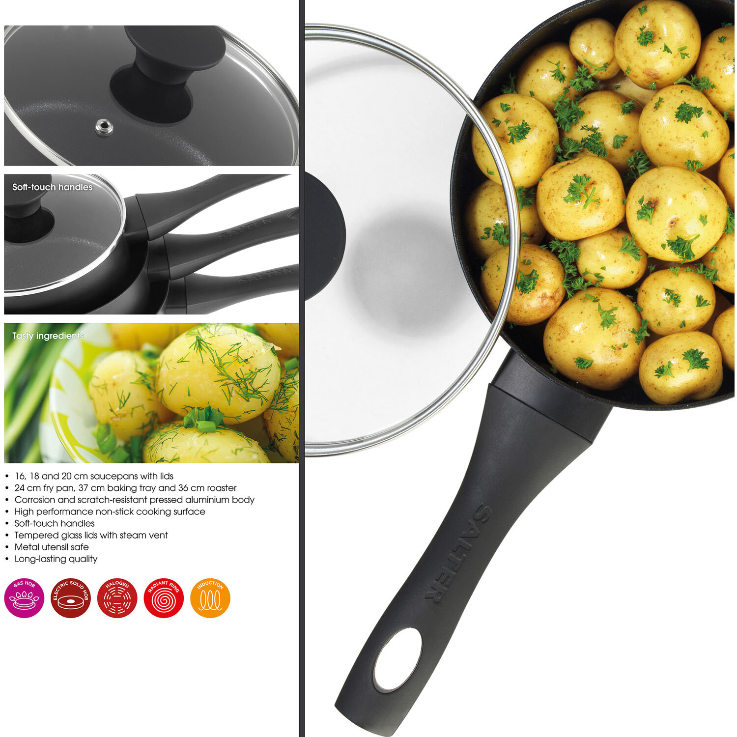 6-Piece Salter Frying Pan and Tray Set - Black Image 7