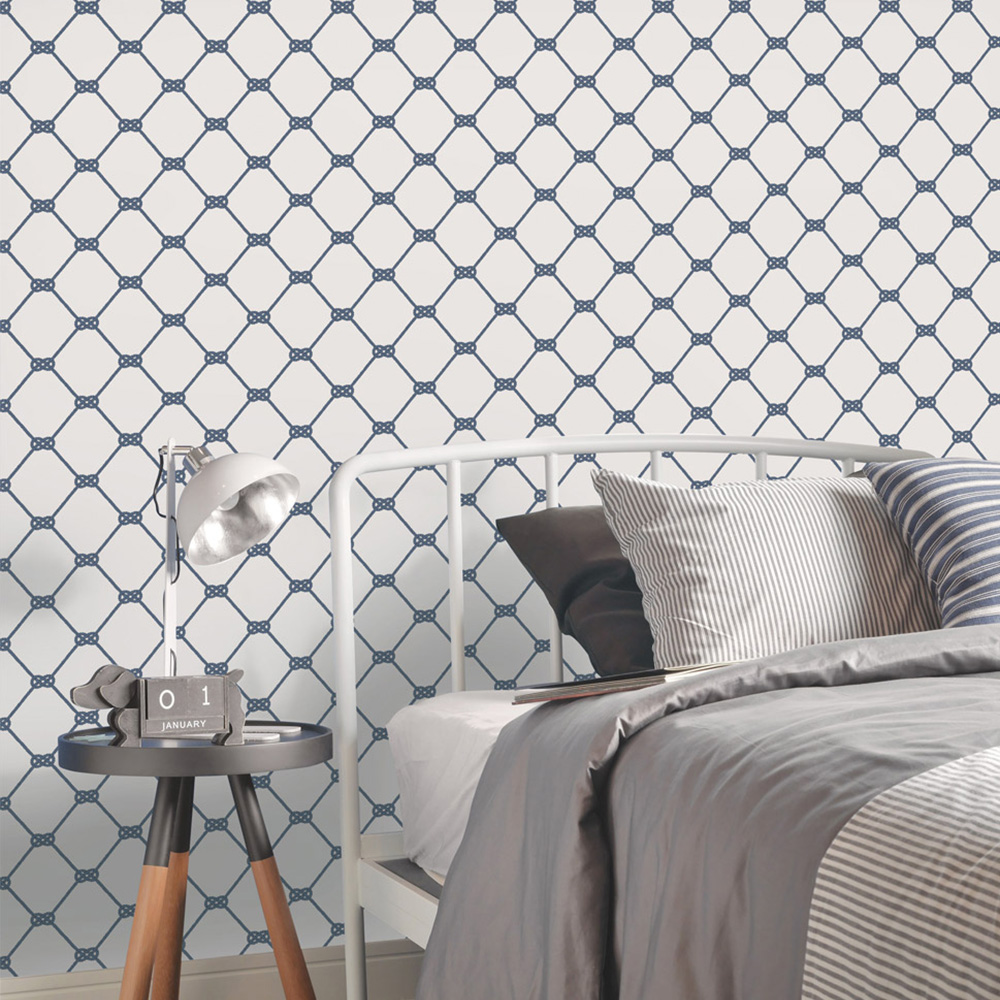 Galerie Deauville 2 Geometric Cream and Navy Blue Wallpaper Image 3