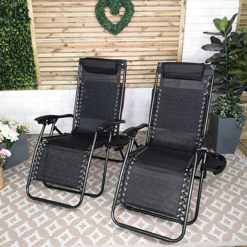 Samuel Alexander Set of 2 Black Multi Position Recliner Sun Lounger with Canopy Image 4