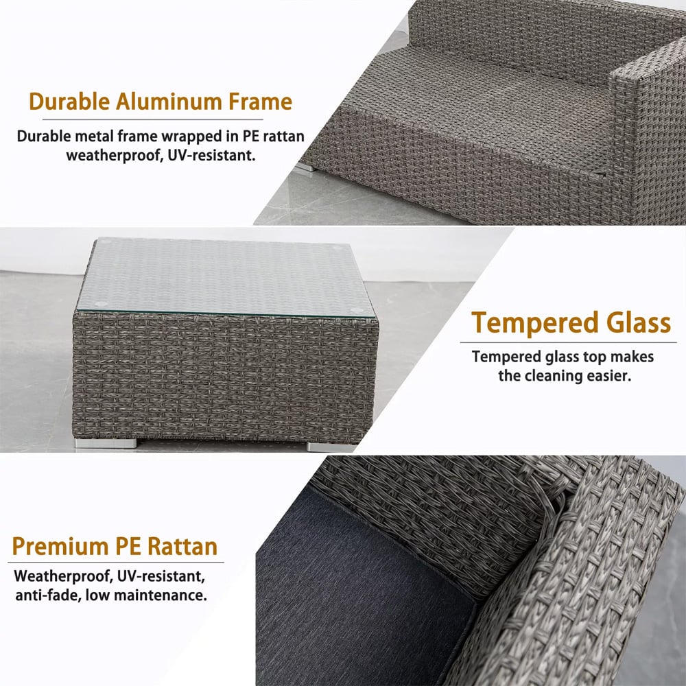 Furniture One 3 Seater Grey Rattan L Shape Corner Sofa Set Image 7