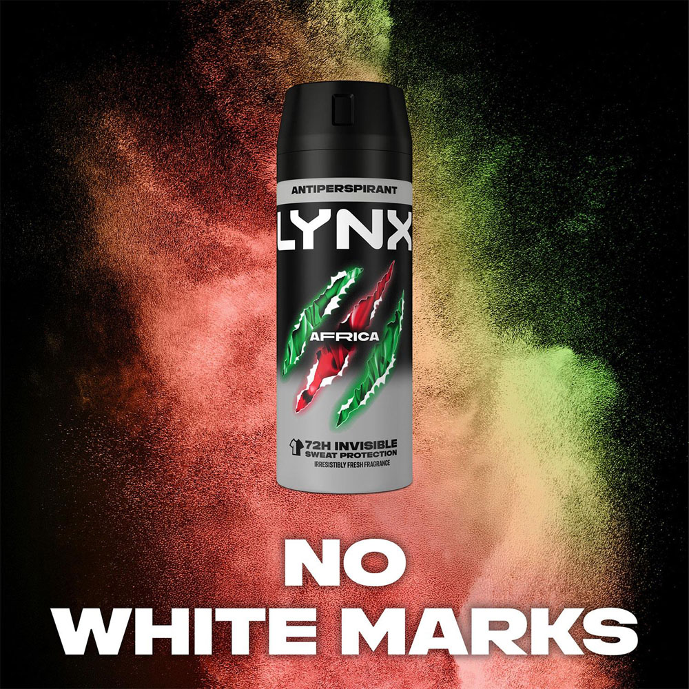 Lynx Africa 72H Invisible Sweat Protection Anti-Perspirant Aerosol Deodorant Spray 150ml 6 Pack Image 5