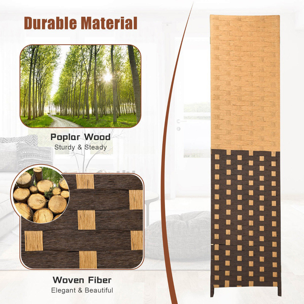 Costway 4 Panel Freestanding Hand Woven Room Divider Image 4