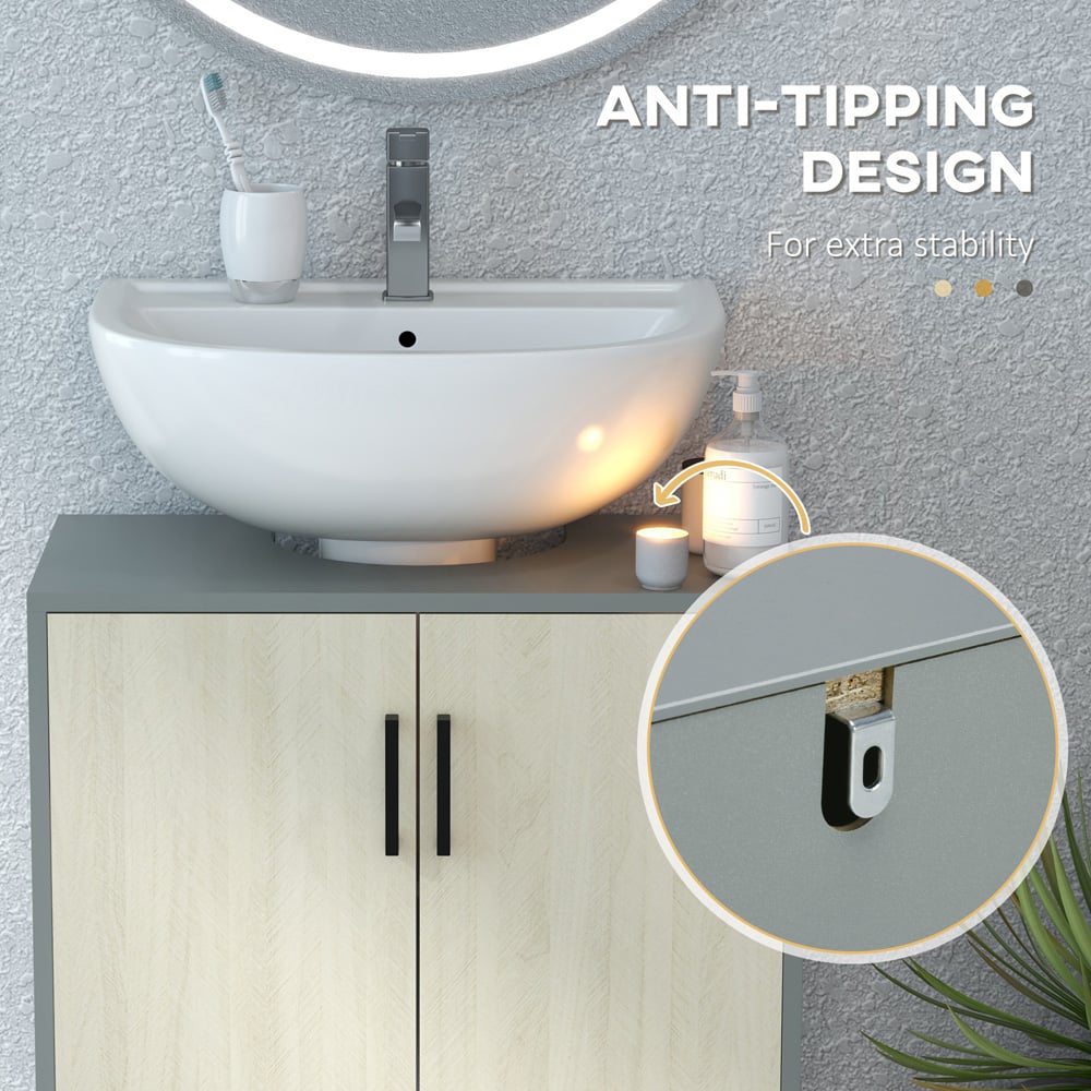 Kleankin 2 Door Wood Effect Under Sink Cabinet Image 8