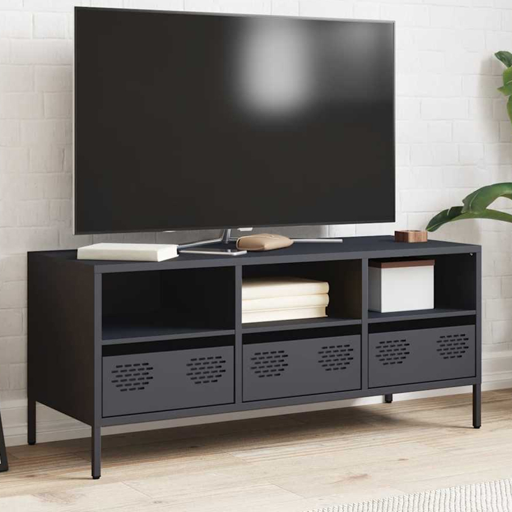 vidaXL 3 Drawer 3 Shelf Anthracite Steel TV Cabinet Image 1