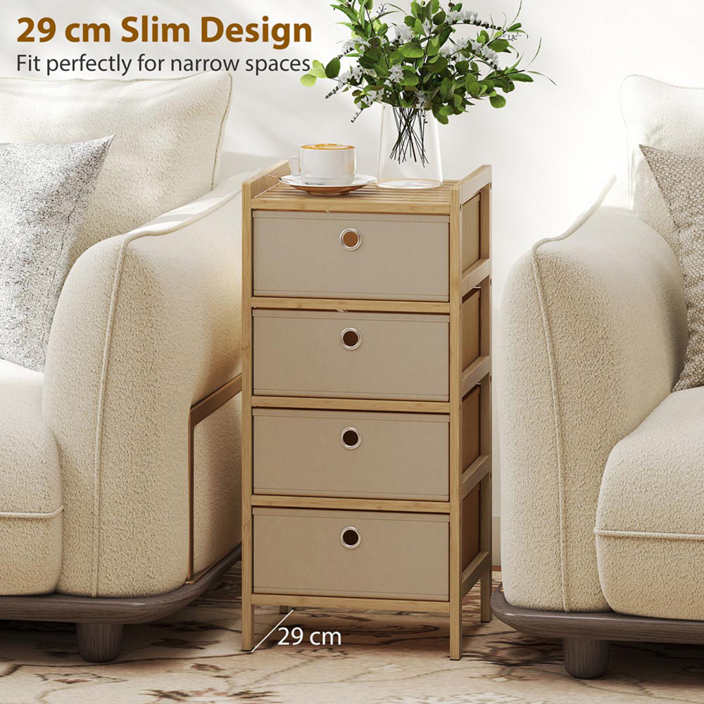 Portland 4 Fabric Drawer Cream White Bamboo Frame Chest of Drawers Image 6