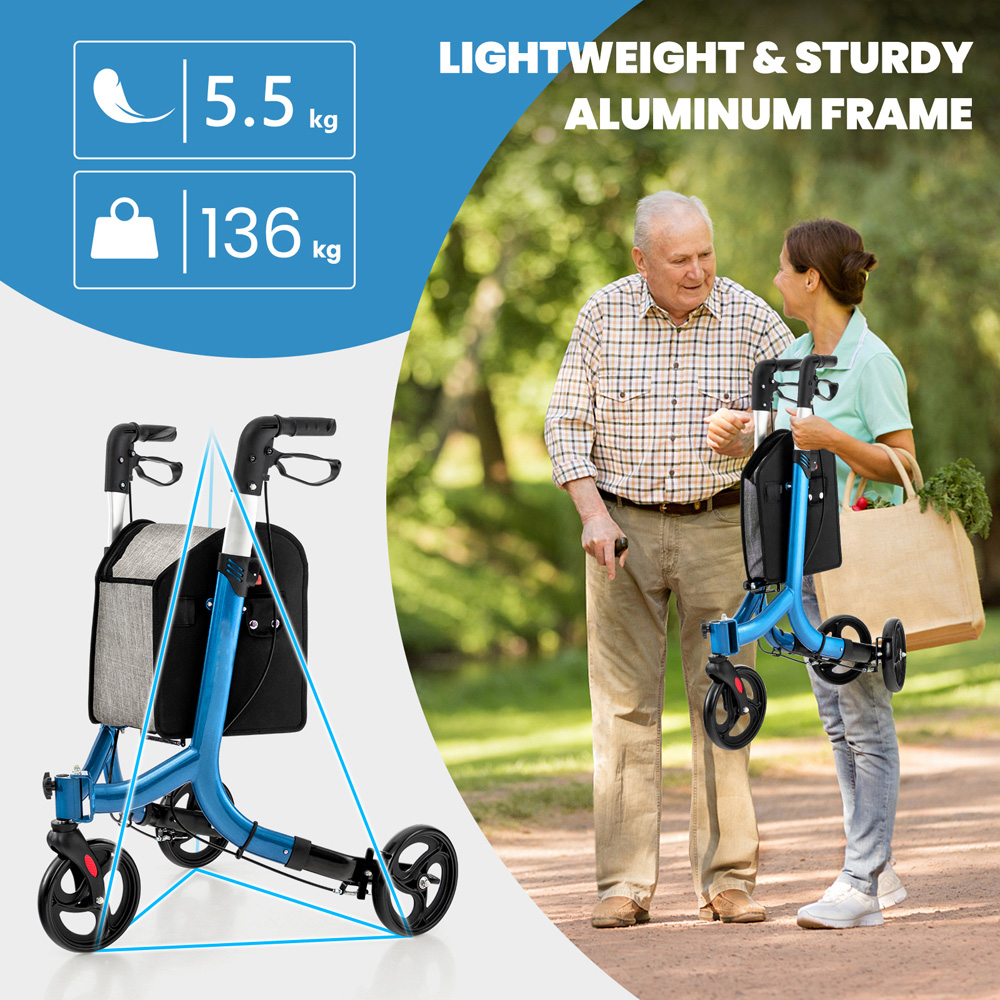 Costway Blue Folding Aluminium Rolling Walker with Zippered Storage Bag Image 4