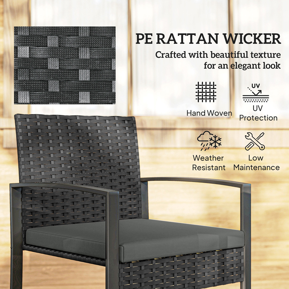 Outsunny 2 Seater Dark Grey PE Rattan Bistro Set with Cushion Image 7