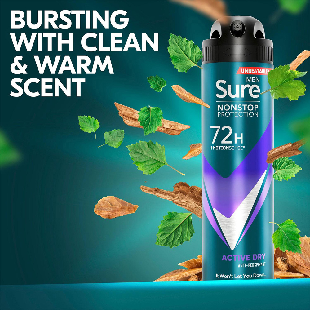 Sure Men Active Dry 72H Nonstop Protection Anti-Perspirant Deodorant 150ml 36 Pack Image 8