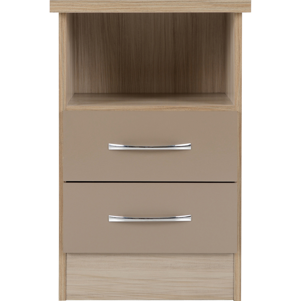 Seconique Nevada 2 Drawer Oyster Gloss and Light Oak Effect Veneer Bedside Table Image 4