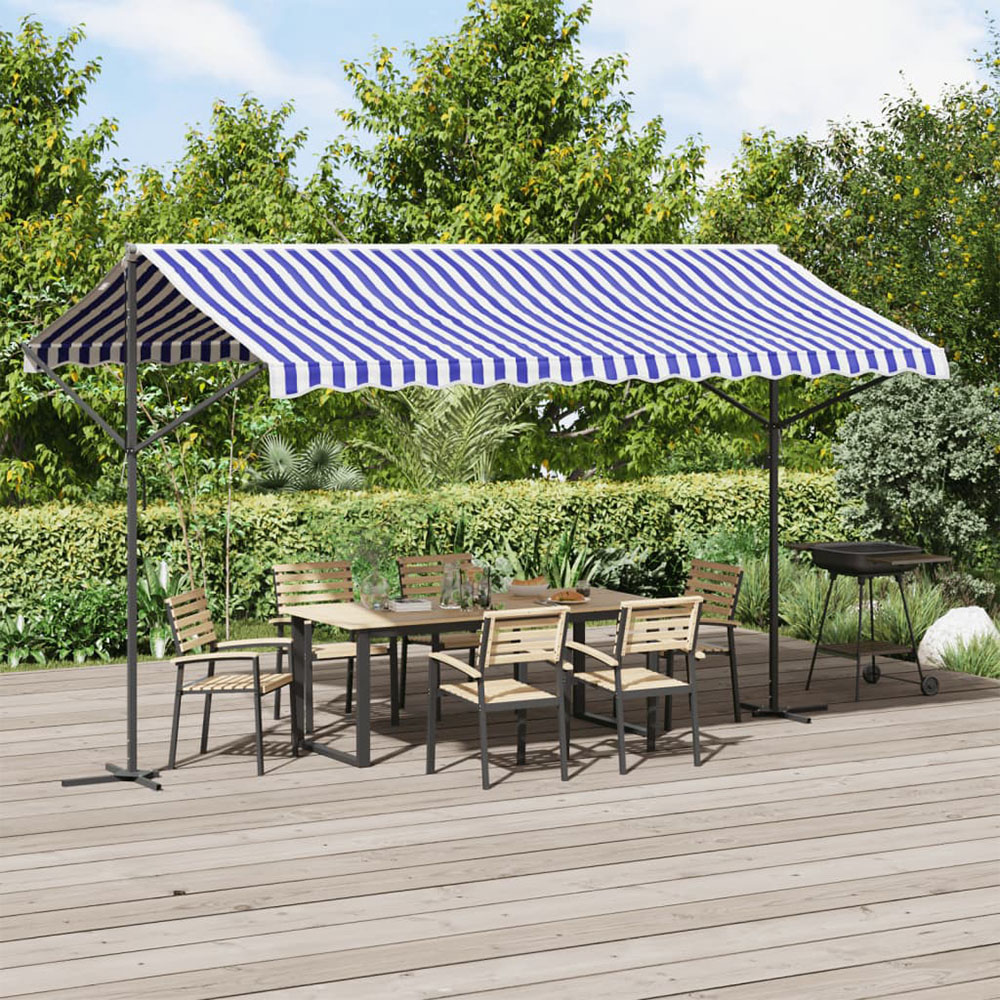 vidaXL Blue and White Retractable Free Standing Awning with Handle Crank 4 x 3m Image 1