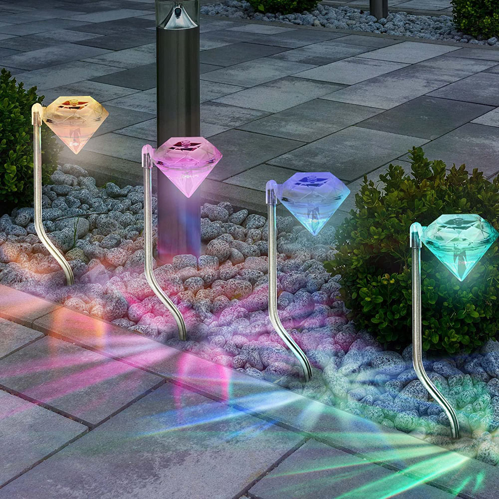 wilko Multicoloured Diamond Solar Stake Light 4 Pack Image 2