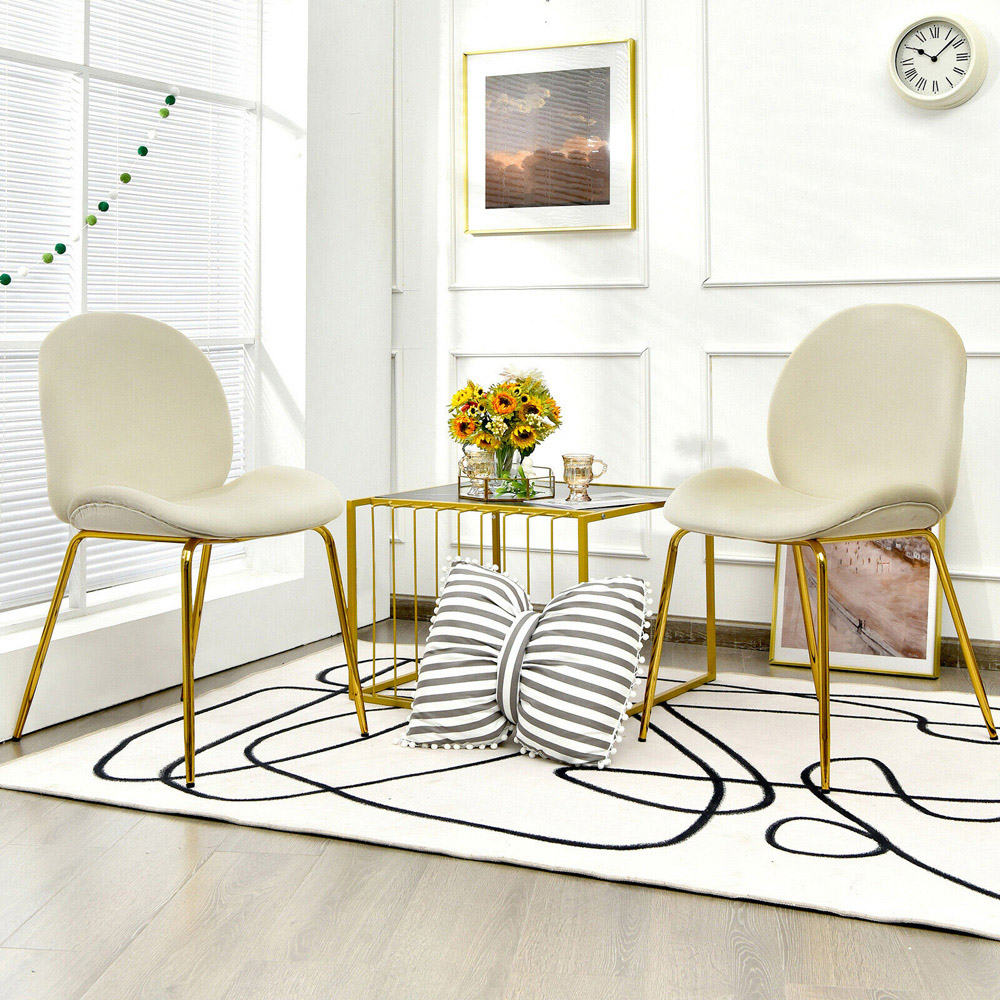 Costway Set of 2 Beige Velvet Dining Chair Image 4