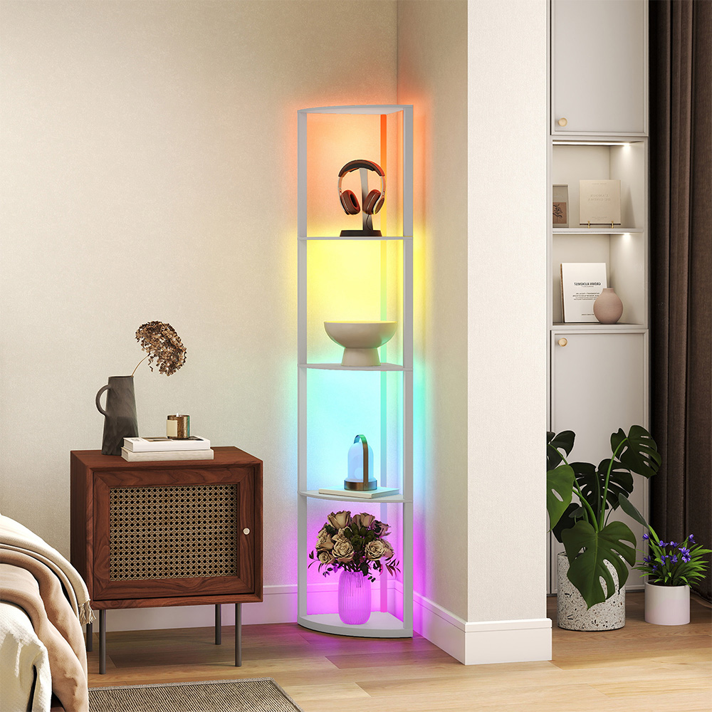 HOMCOM 5 Shelf Grey Dimmable RGB LED Floor Lamp Image 3