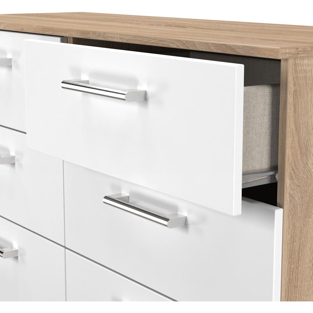 Crowndale Devon 6 Drawer Matt White and Bardolino Oak Wide Chest of Drawers Ready Assembled Image 6