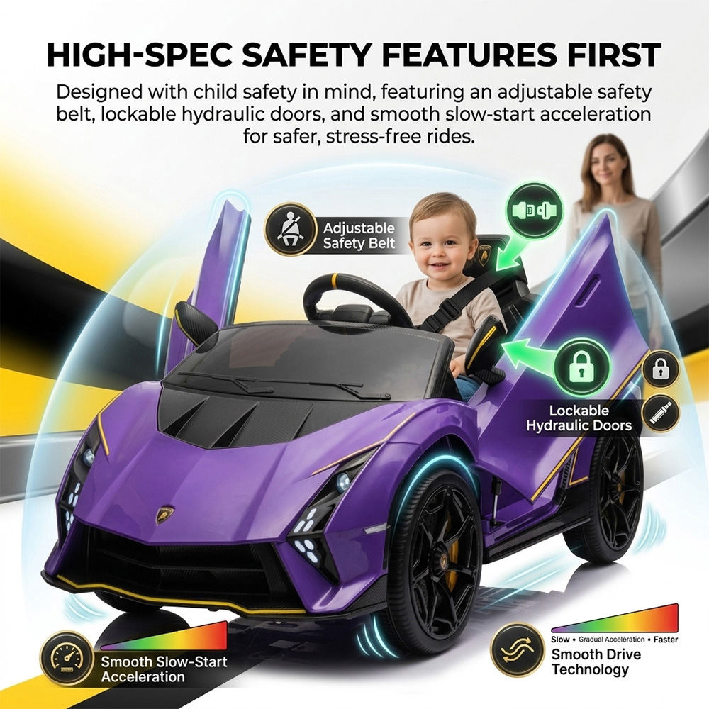 Alivio Kids Purple Lamborghini Ride-On Car with Remote and LED Lights 12V Image 8