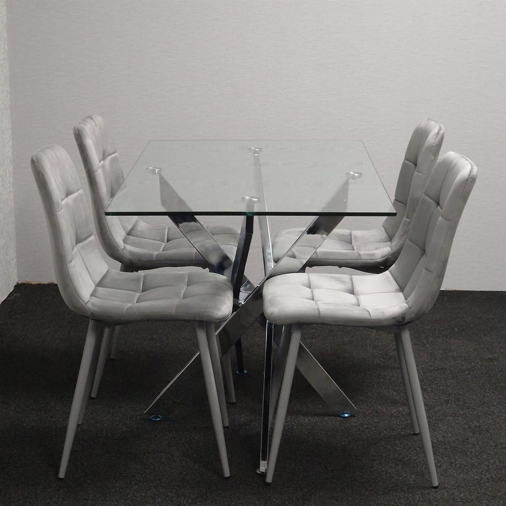 Kosy Koala 4 Seater Glass Rectangle Dining Set Grey Velvet Image 3