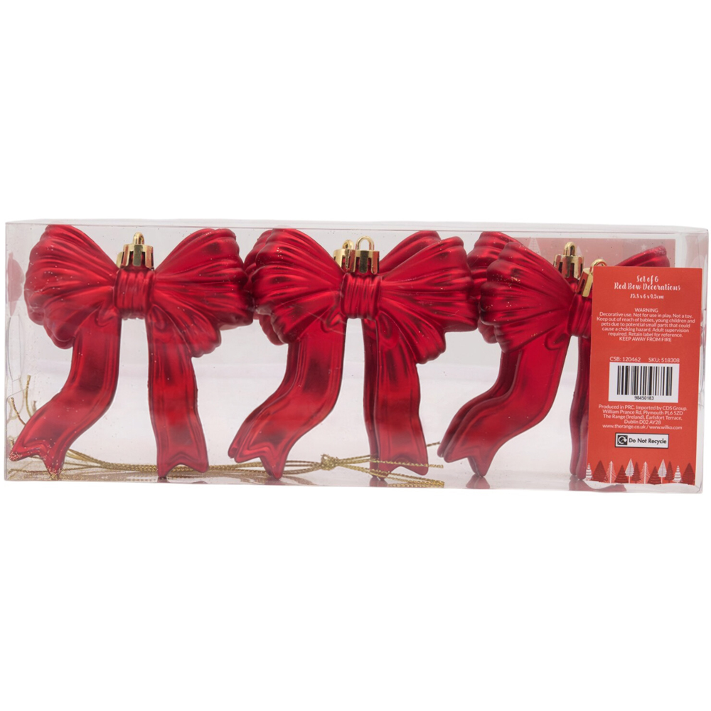 Set of 6 Bow Hanging Decorations Red Image 4