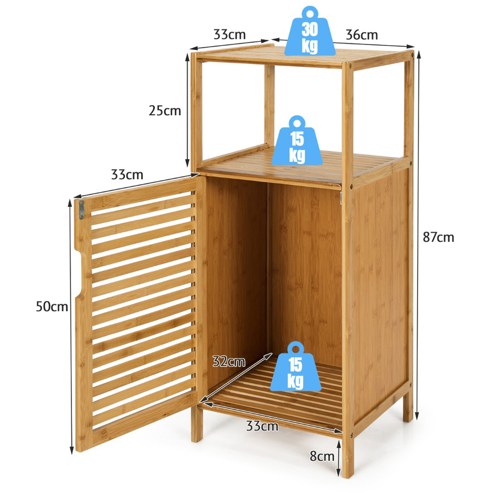 Costway Single Door Single Shelf Bamboo Bathroom Storage Cabinet Image 9