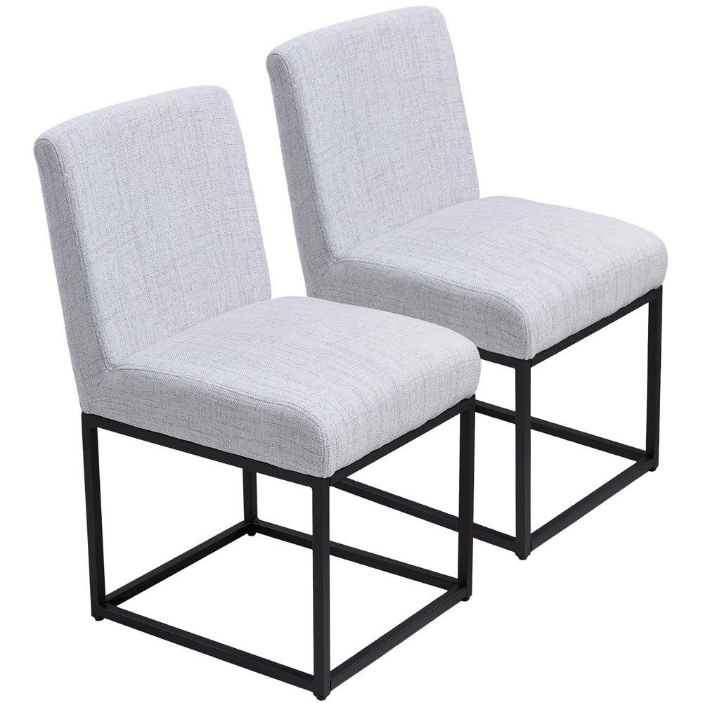 Living and Home Set of 2 Light Grey Chenille Dining Chair Image 2