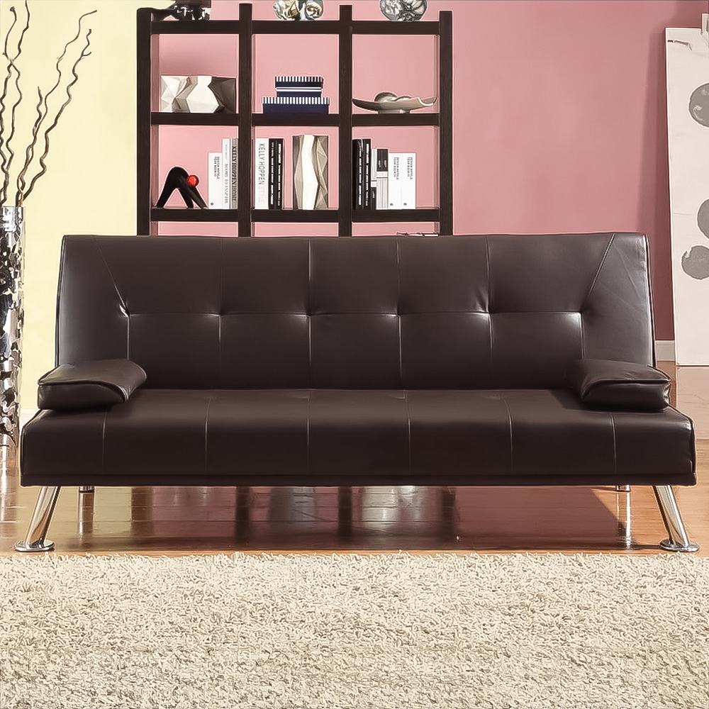 Brooklyn Double Sleeper Brown Faux Leather Italian Sofa Bed Image 1