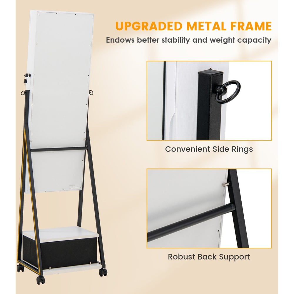 Costway White Lockable Mirrored Jewellery Cabinet Image 6