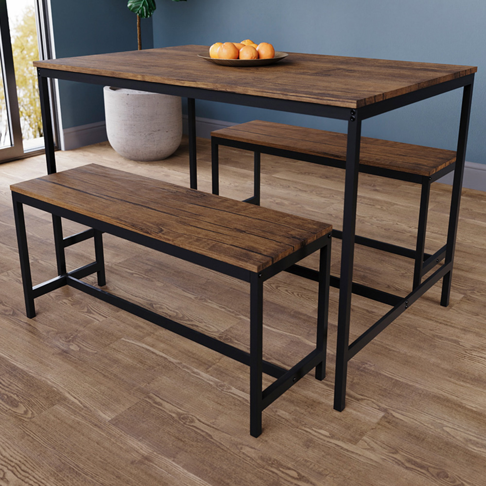 Vida Designs Roslyn 4 Seater Metal Frame Dining Bench Set Dark Wood Image 1