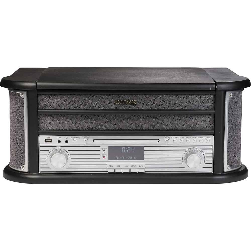Denver MRD-51BT 9 in 1 Black Wooden Retro Bluetooth DAB Radio Record Player with Speakers Image 2