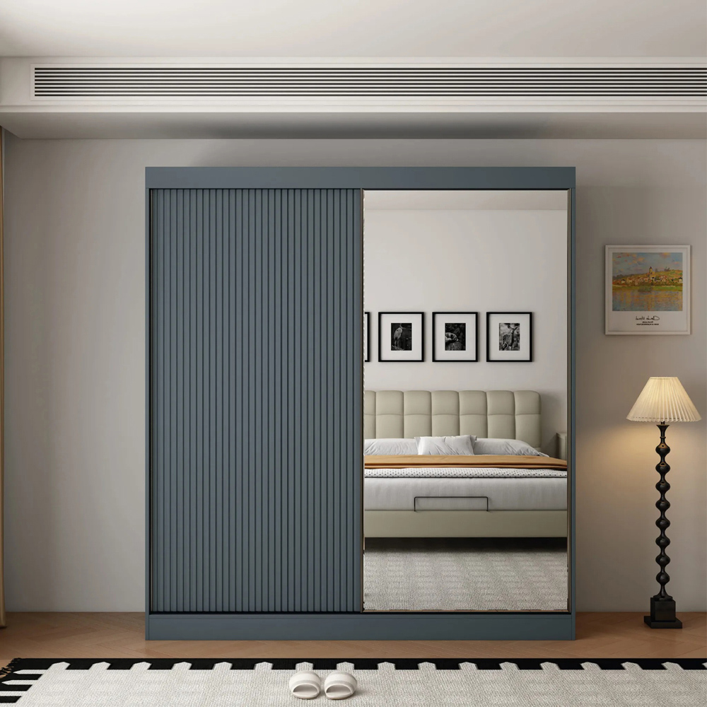 ARTESA Berlin 2 Door Dark Grey Mirrored Sliding Wardrobe Image 3