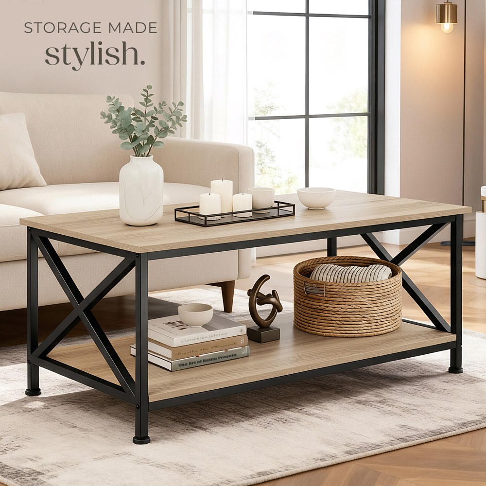 tectake Pittsburgh 2 Shelf Light Sonoma Oak Coffee Table Image 8