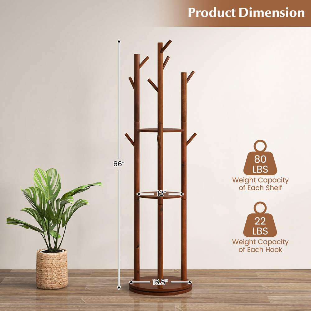 Costway Freestanding Wooden Coat Tree Image 9