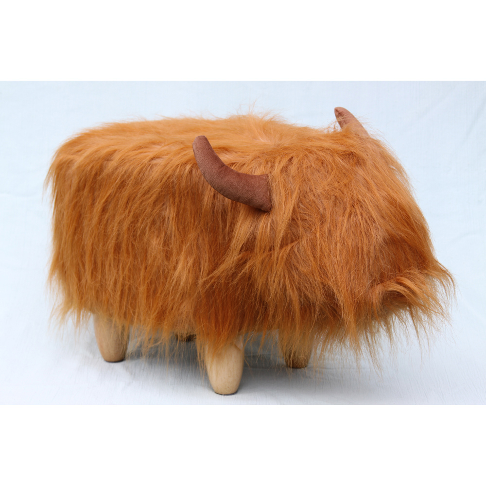 Gardeco Dillis The Highland Cow Soft Brown Synthetic Fur Footstool Image 4
