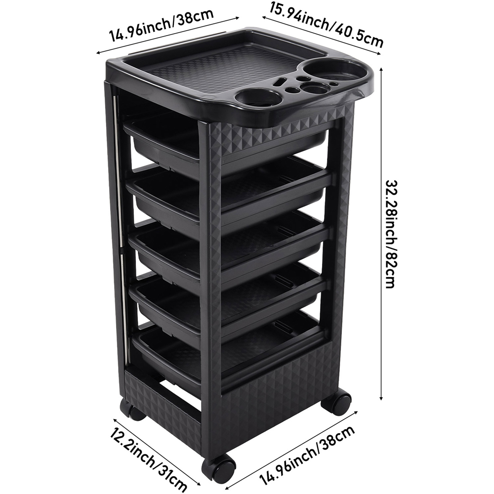 Living and Home 5 Drawer Black Plastic Salon Trolley Cart with Swivel Wheels Image 8