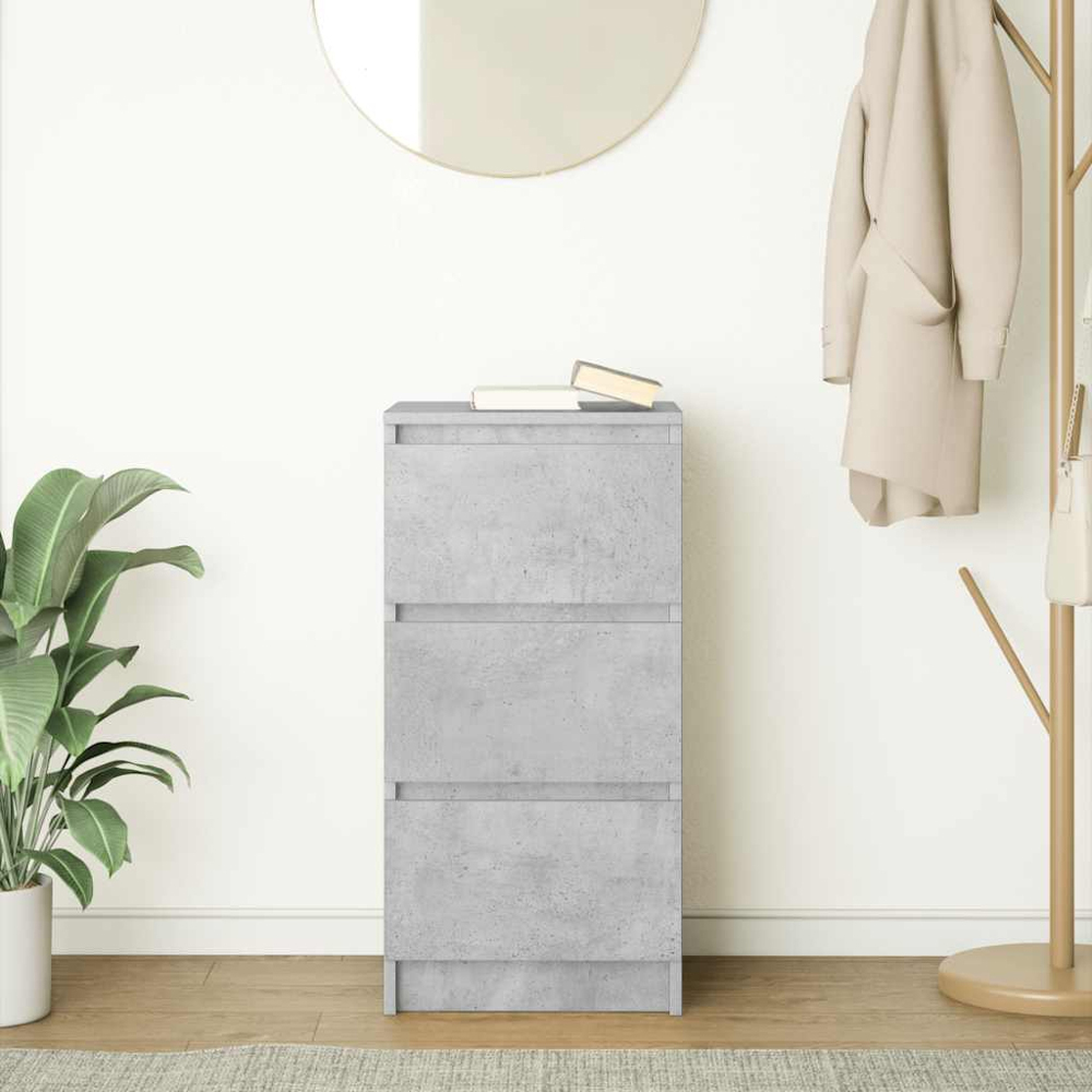 vidaXL 3 Drawer Concrete Grey Wooden Sideboard Image 9