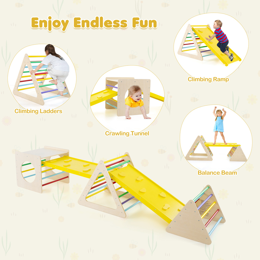 Costway Natural 6 in 1 Set of 5 Toddler Triangle Climber Image 6