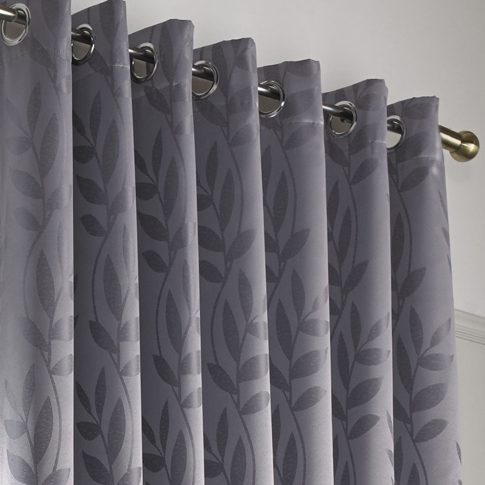 Alan Symonds Dupion Green Leaf Jacquard Ring Top Eyelet Curtains 117 x 183cm Image 2